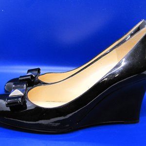 Kate Spade Lucinda Black Patent Leather 3" Wedge with Bow detail Italty